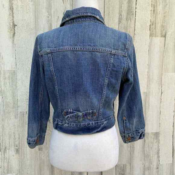 American Eagle Denim Trucker Jacket Womens Large Blue Jean Distressed - Picture 4 of 10